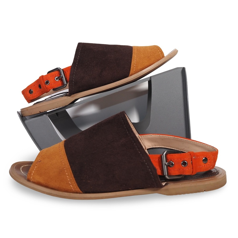 Charles David Suede Slingback Sandals Womens 8M Colorblock Brown Orange Open Toe